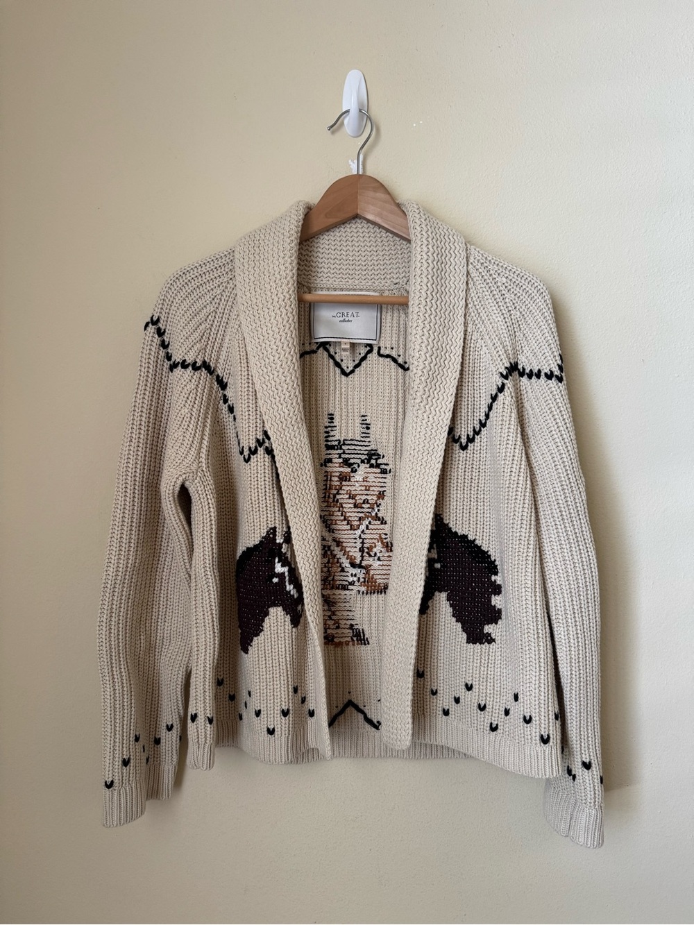 The Great. The Horse Lodge Cardigan Sweater Cream 0 XS